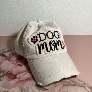 Dog Mom Embroidered Cap - Cream